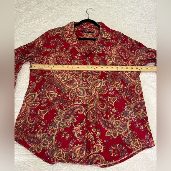 LAUREN Ralph Lauren Red/Gold Paisley Print Pajama Top. Size XL. - Picture 7 of 9